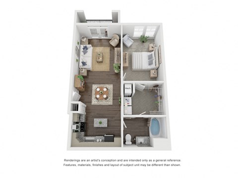 Floor plan for 1 bed, 1 bath, 763 sqft